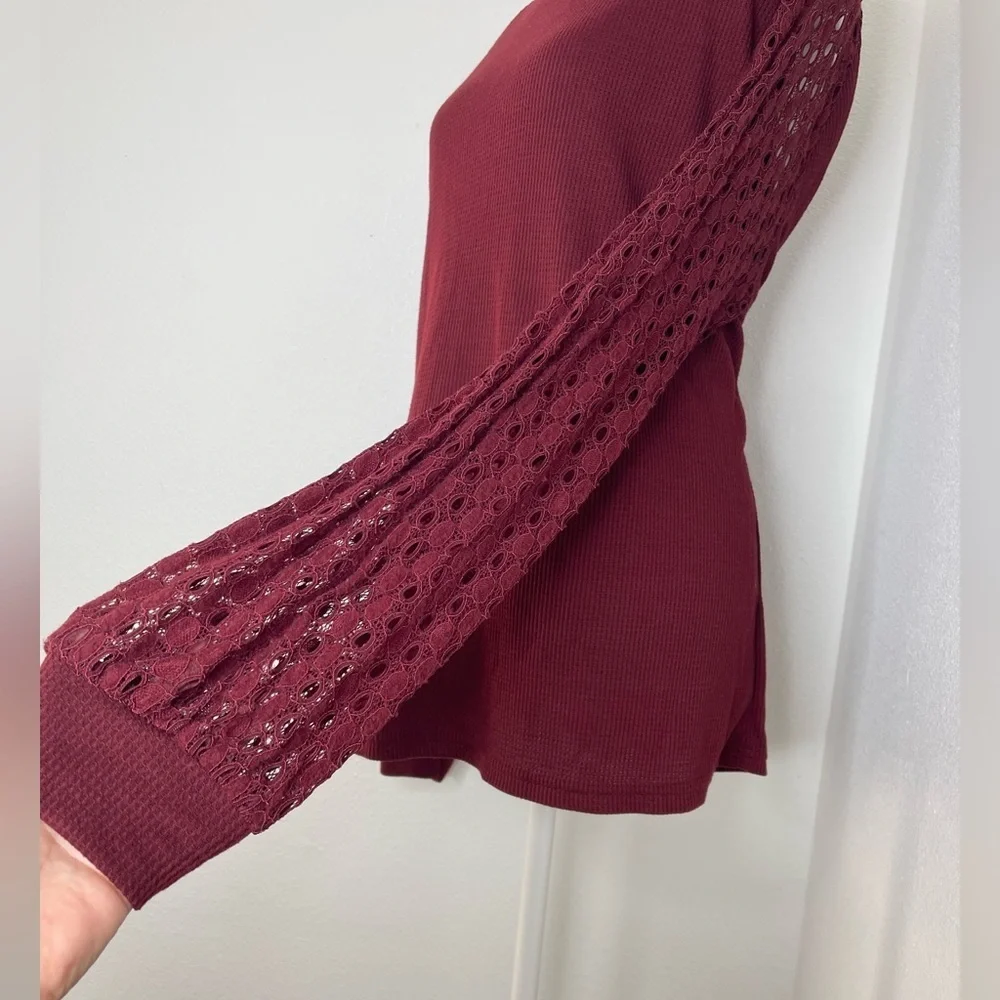 Burgundy Knit Sweater Tunic Lace Long Sleeves Back Zipper Closure Casual XXL